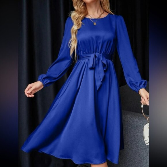 Luxe lantern sleeve belted dress - Picture 13 of 15